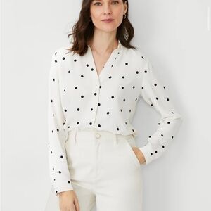 Ann Taylor White and Black Polka Dot Blouse